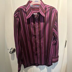 Robert Graham Knowledge Wisdom Truth Striped Men's Shirt w/ Flip Up Cuff XL